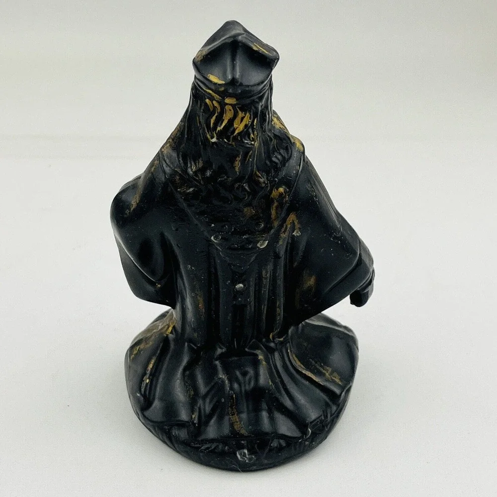 Vtg Three Wisemen Wax Figurines Black‎ with Gold Paint Christmas Nativity Kings
